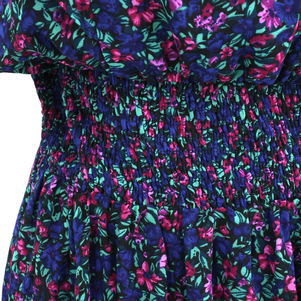 Lulus Dress Womens Large Navy Blue Evalina Floral Chiffon Ruffles Smocked Maxi - Picture 16 of 16
